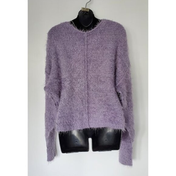 Free People Icing V-Neck Pullover Lavender Fuzzy Bouclé Knit Sweater Size S - Picture 4 of 11